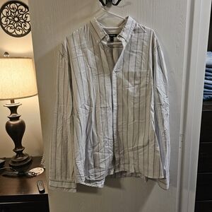 Express White and Gray Striped Casual Button Down Shirt